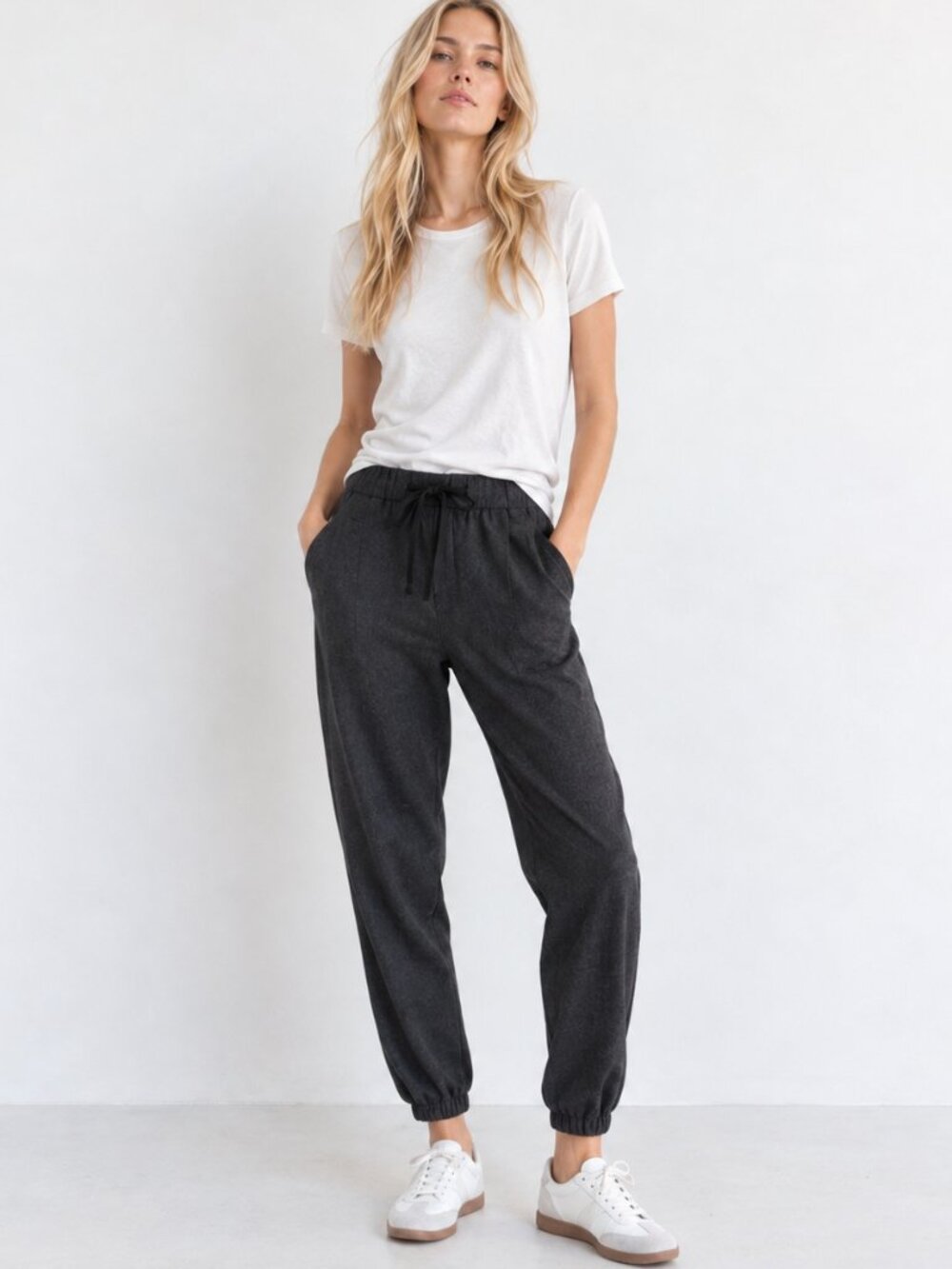 Madewell Charcoal Wool Drawstring Jogger Pants Tapered Casual Tuxedo Stripe 12
